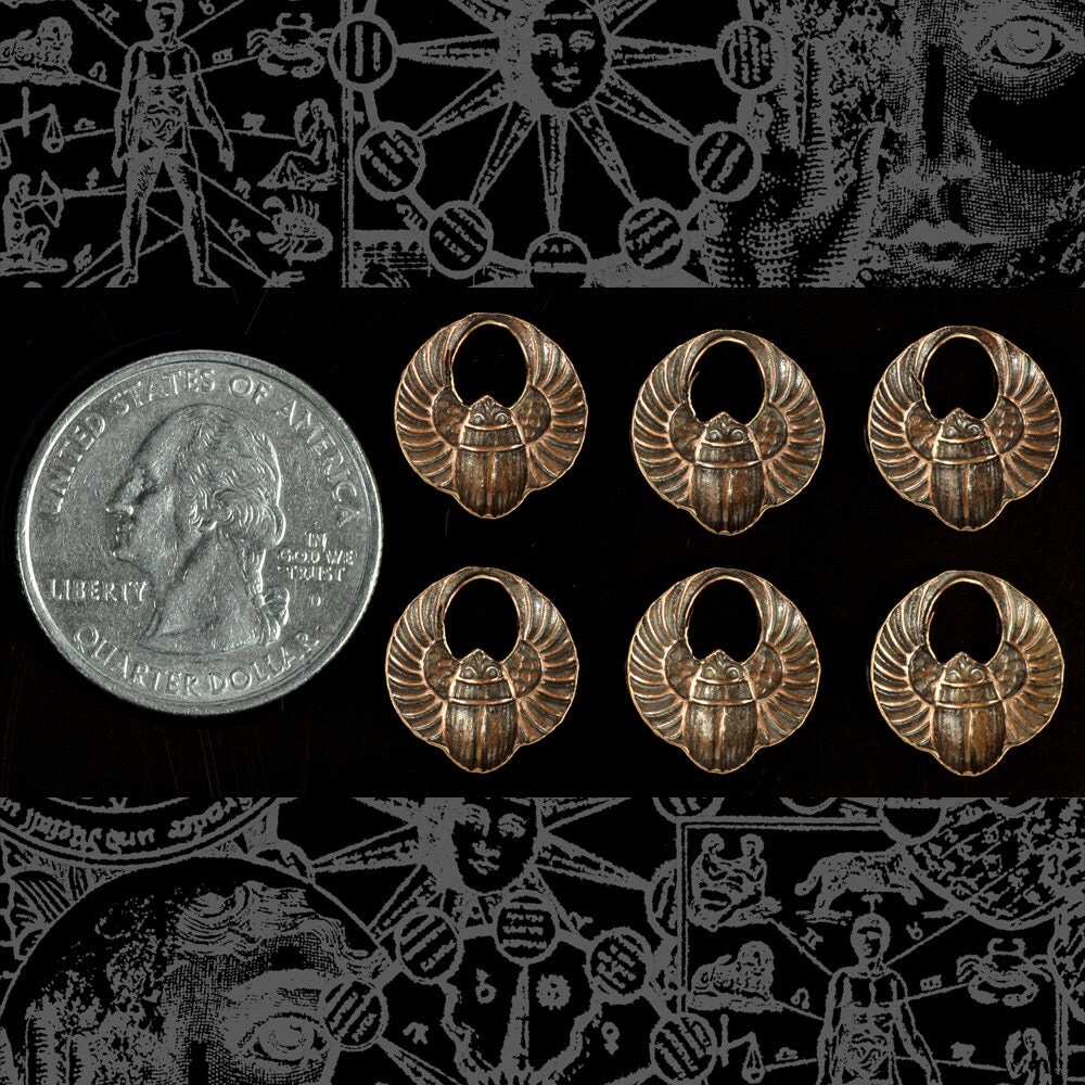 Mini Scarab Charms Antiqued Copper Plated Brass - Set of Six - C-C32