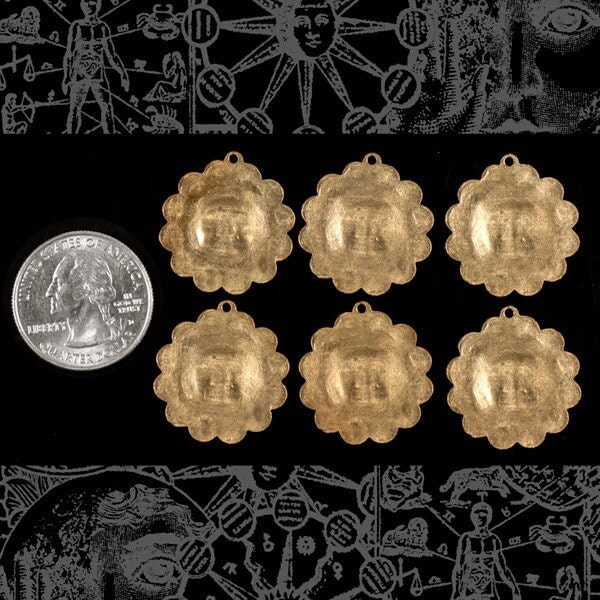 Raw Brass Sun Astrological Charm-Pendants - Set of Six - B-C37