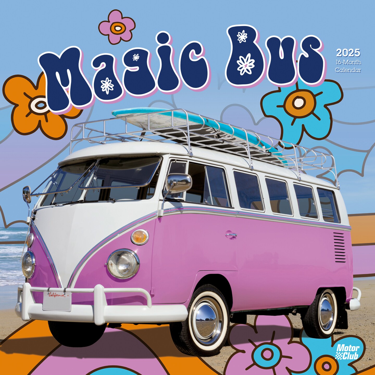 Magic Bus | 2025 12 x 24 Inch Monthly Square Wall Calendar | Plastic-Free | Motor Club | German Motor Car