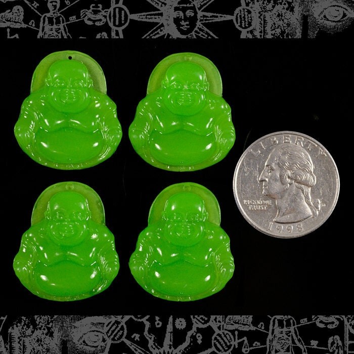 Four Faux Jade Buddha Cabochons Pendants with Hole - Set of Four - CAB21