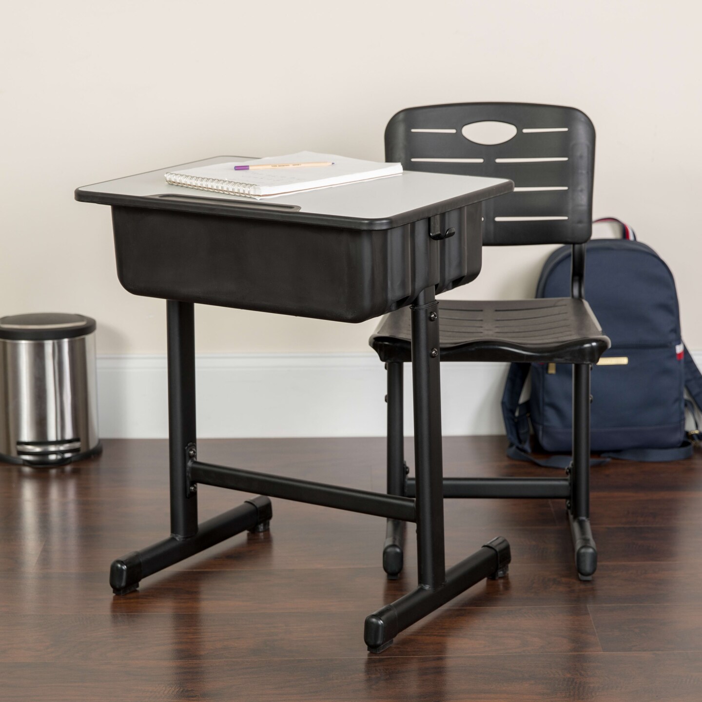 Emma and Oliver Adjustable Height Student Desk and Chair with Pedestal Frame