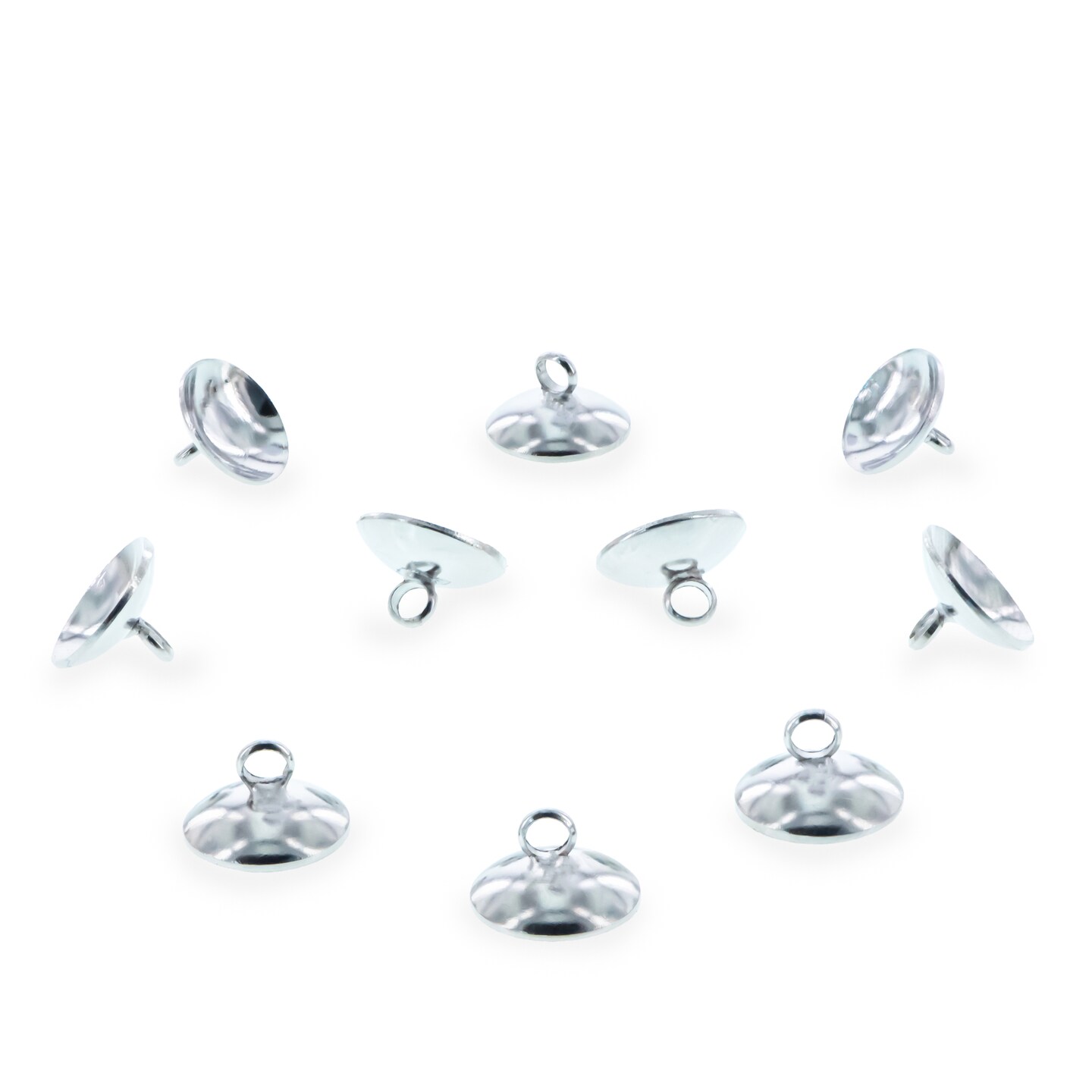 10 Bell-Top Silver Brass Metal Ornament Caps Ball or Egg Top Findings, End Caps 0.39 Inches (10 mm)
