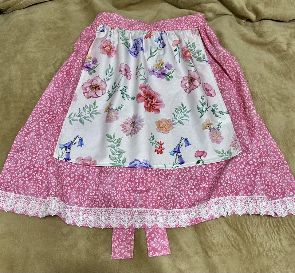 Handmade, Cotton, Floral Half Apron with Attached Towel