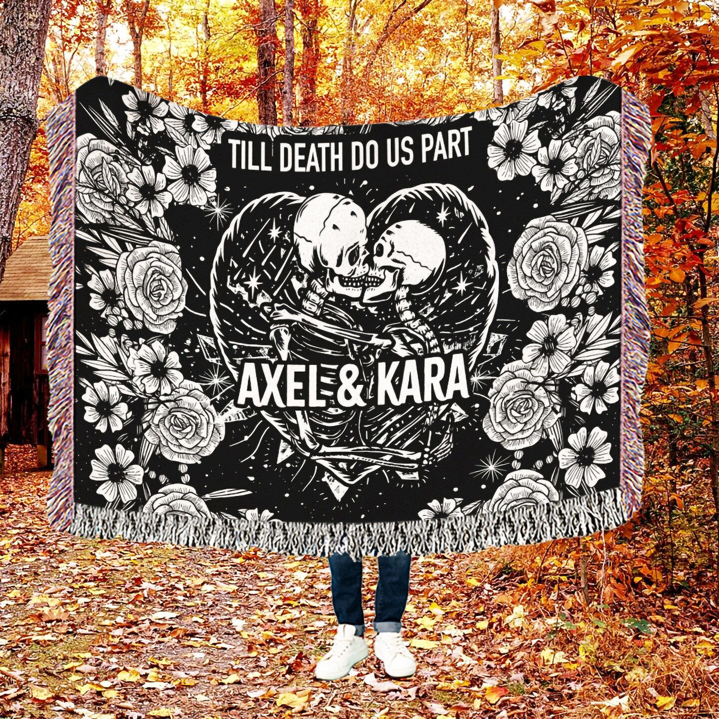 Till death do us part custom woven blankets Halloween wedding gift for couple boho gothic occult decor spooky lovers sold gift wall tapestry