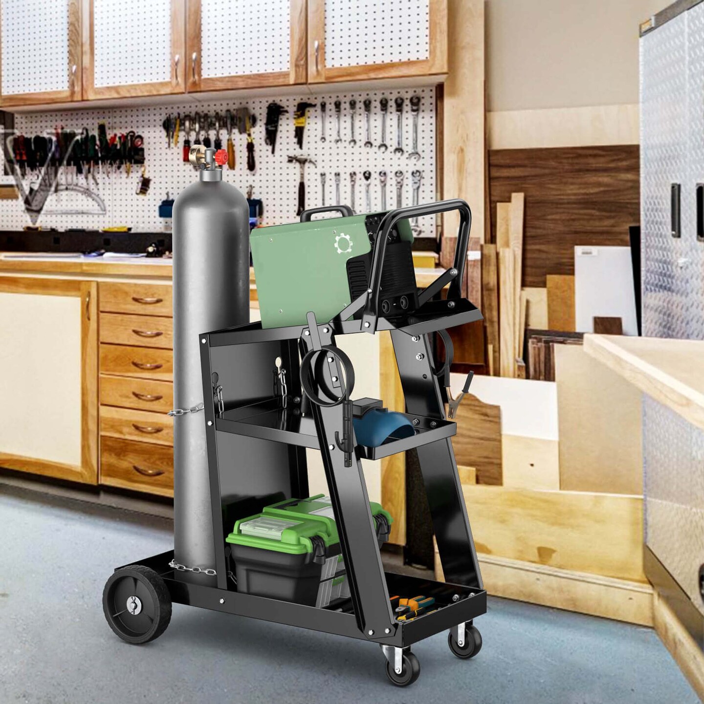 Costway 3-Tier Welding Cart with Tilt-Table &#x26; 4 Wheels Tank Storage Anti-Tippling Chains
