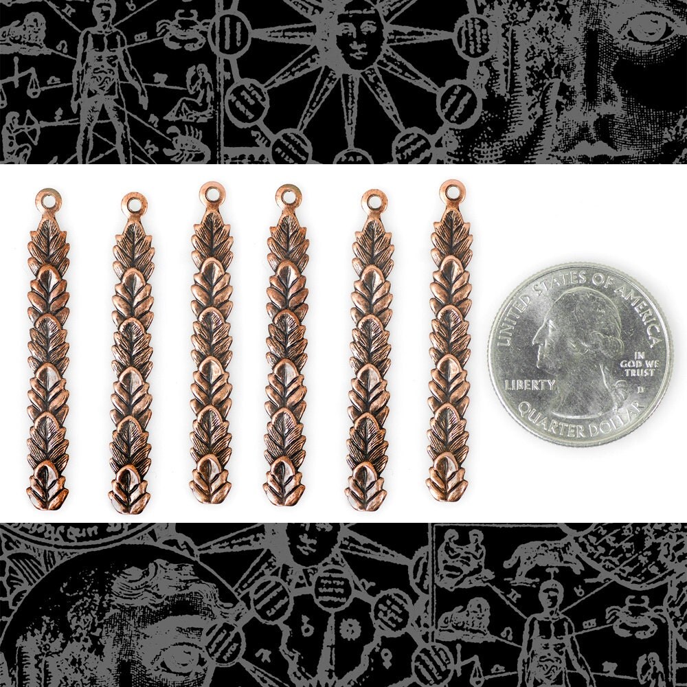 6 Antiqued Copper Plated Brass Finish Multi Leaf Drop Charms - Set of Six - C-C80