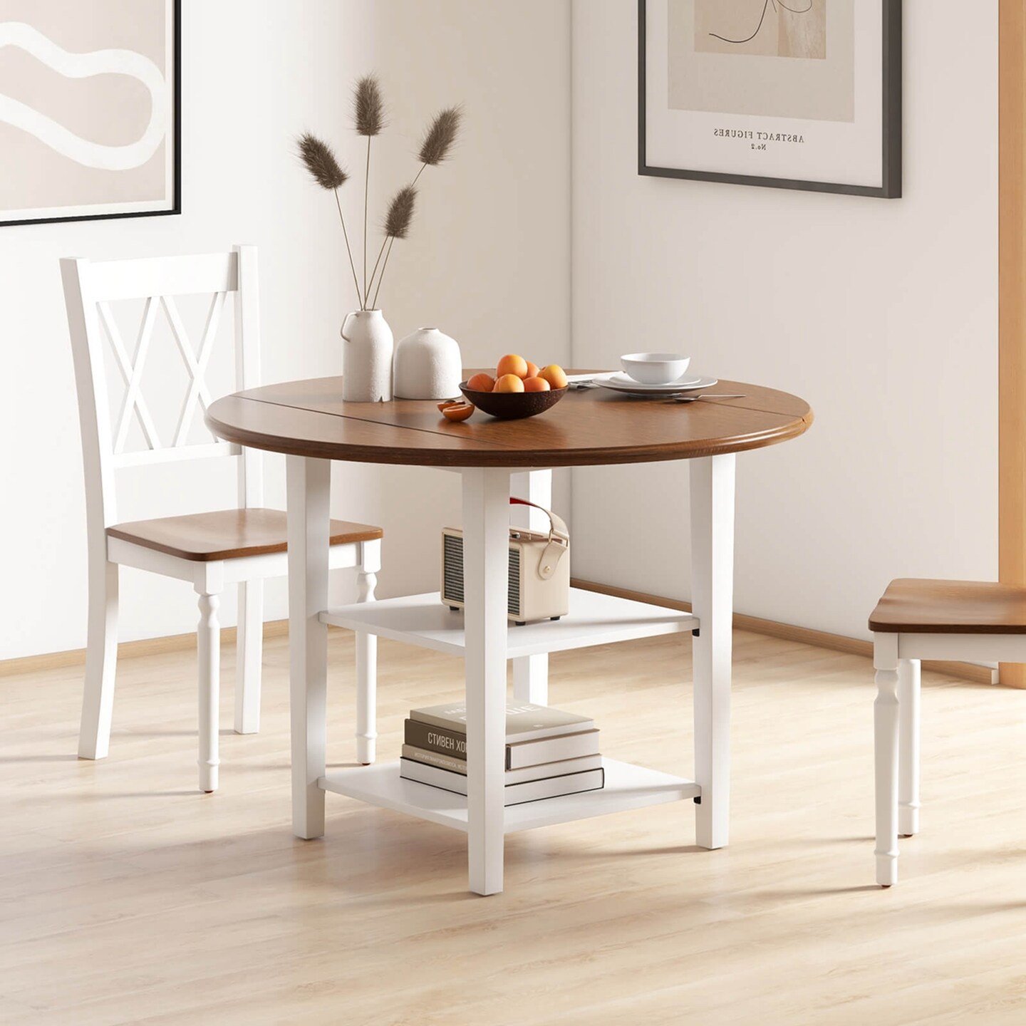 Costway 42.5&#x22; Drop Leaf Kitchen Table with Storage Shelves Expandable Dining Room Table