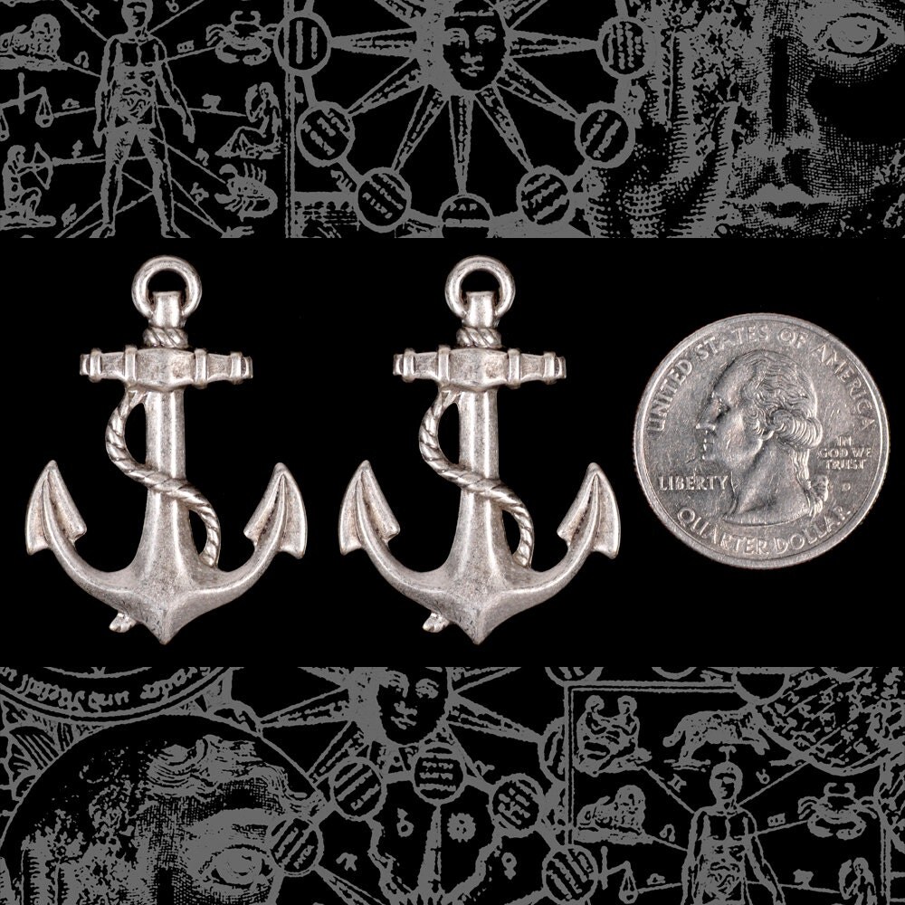 Antiqued Silver Plated Brass Large Anchor Pendants - Set of Two - S-P83