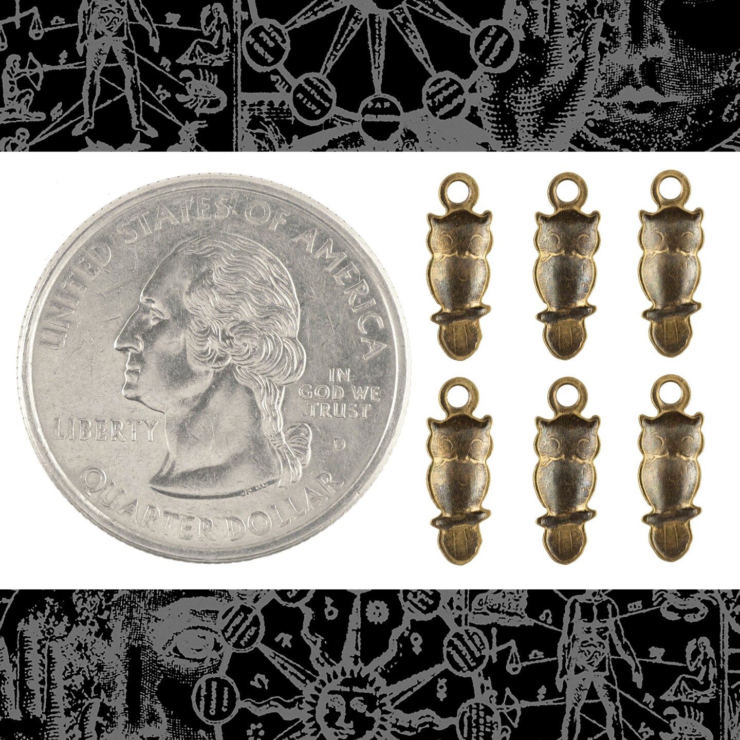 Antiqued Brass Tiny Owl Charms - Set of Six - AB-C219