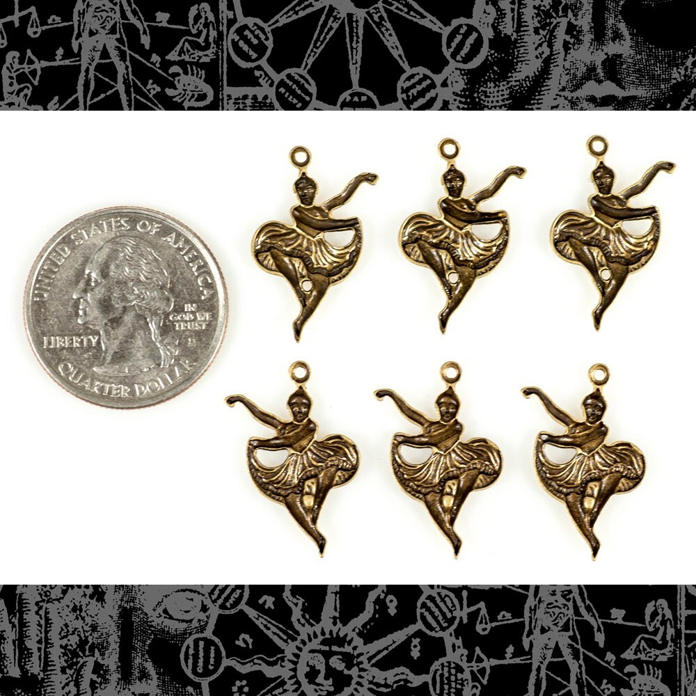 Antiqued Brass Dancing Girl Charms - Set of Six - AB-C05