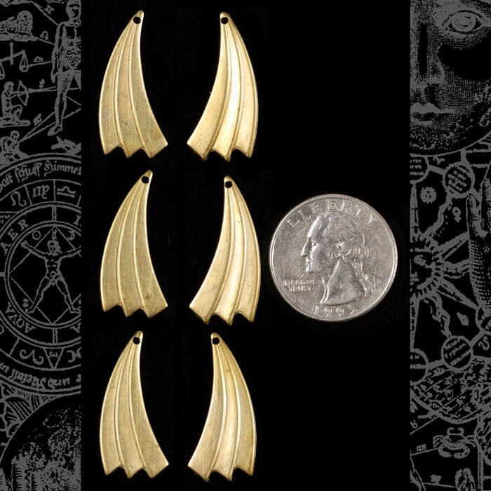 Raw Brass Shooting Star Charms - Three sets of Two facing charms - B-C75