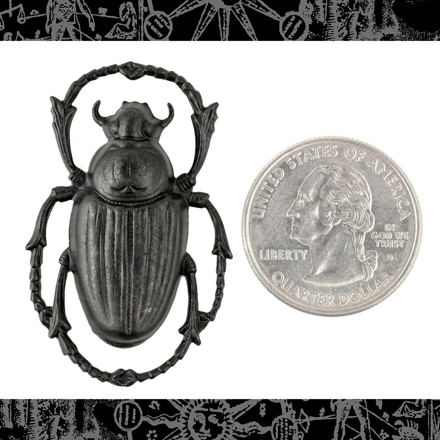 Black Plated Brass Medium Scarab Beetle Pendant - One - BB-P118