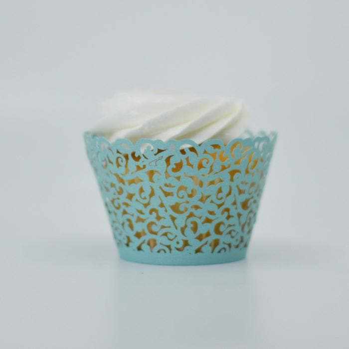 Bright Teal Lace Cupcake Wrappers &#x26; Liners | 25 PC Set