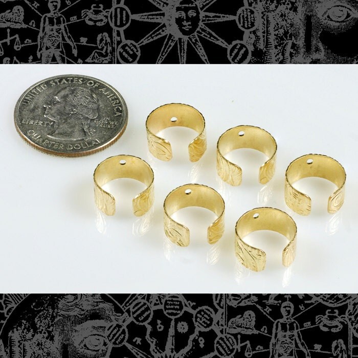 Floral Etched Raw Brass Ear Cuffs with Hole - Earring Cuff - Set of Six - B-OD7