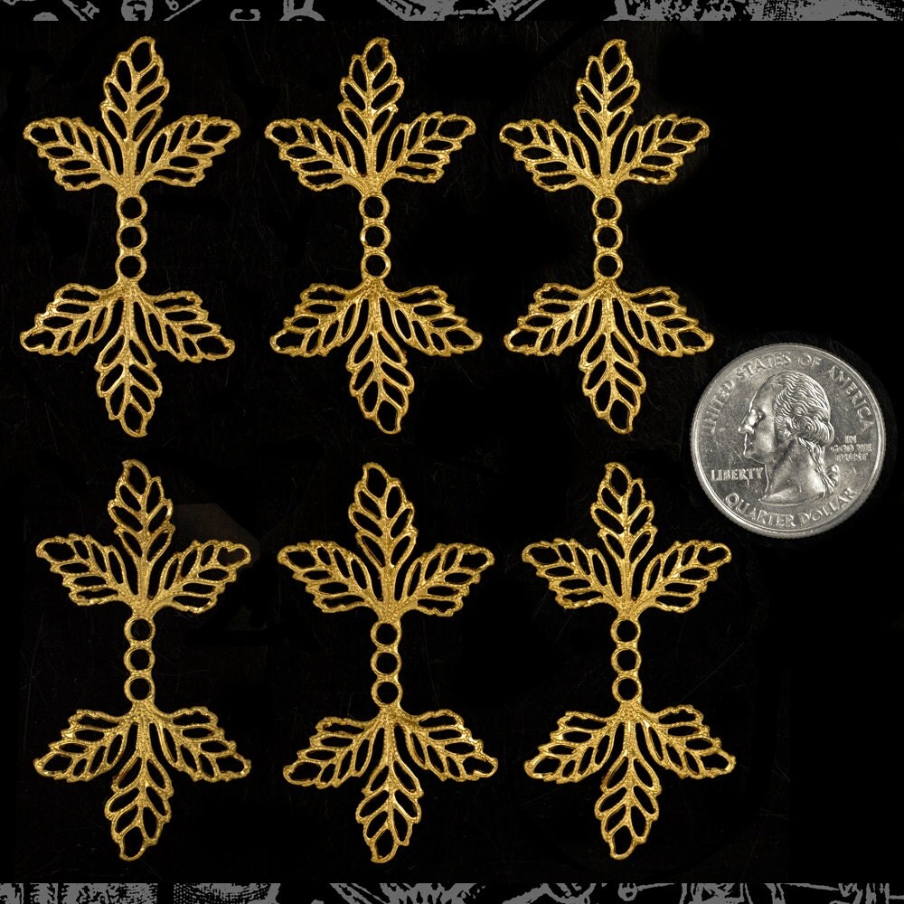 Raw Brass Double Leaf Wraps Embellishments - Set of Six - B-W17