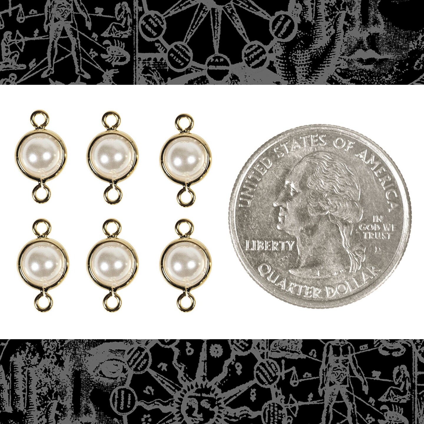 Gold Plated Brass Faux Pearl Connectors - Set of Six - XXX - BG-2C91
