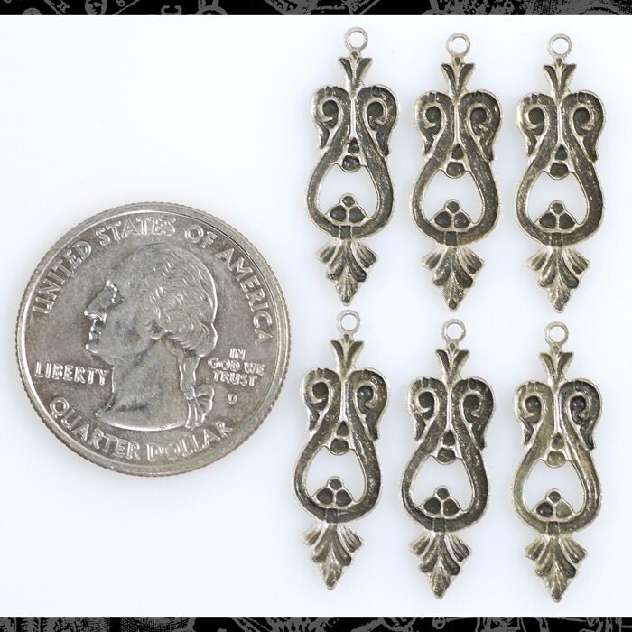 Antiqued Silver Plated Brass Art Deco Loopy Charms - Set of Six - S-C89