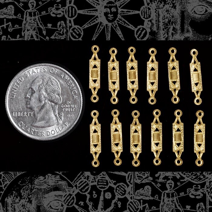 Raw Brass Small Bar Two Ring Connectors - Set of Twelve - B-2C57