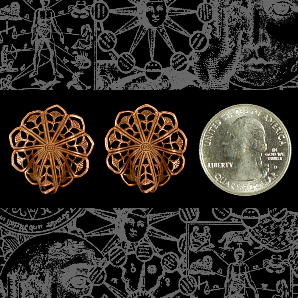 Antiqued Copper Plated Brass Deep Large Lily Filigree Wrap or Bead cap - Set of Two - C-BC33