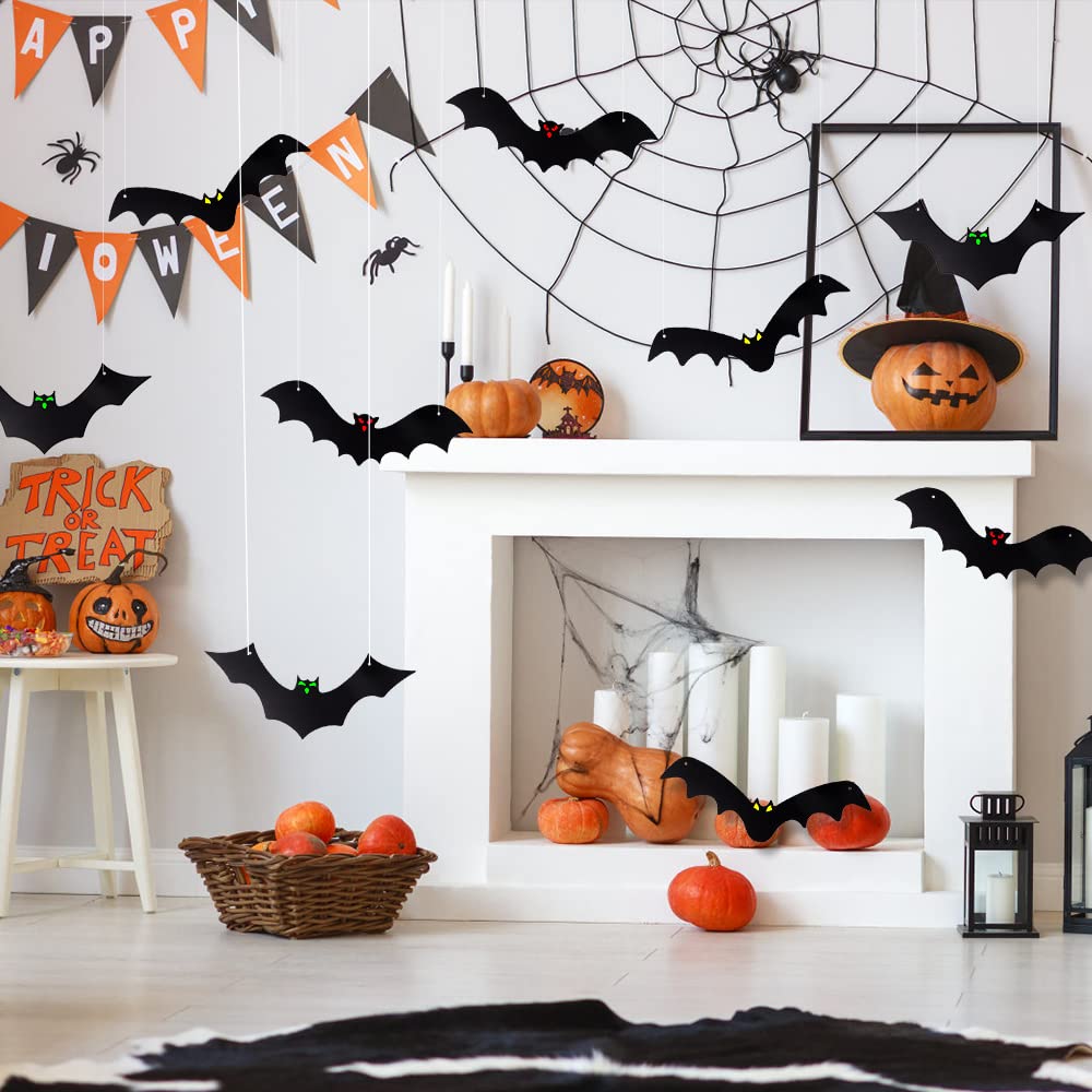 12 Pieces Halloween Hanging Bats 3D Realistic Scary Large Fake Black Hanging Flying Bat Spooky for Yard Sign Outdoor Indoor Lawn Decorations(3 Style)