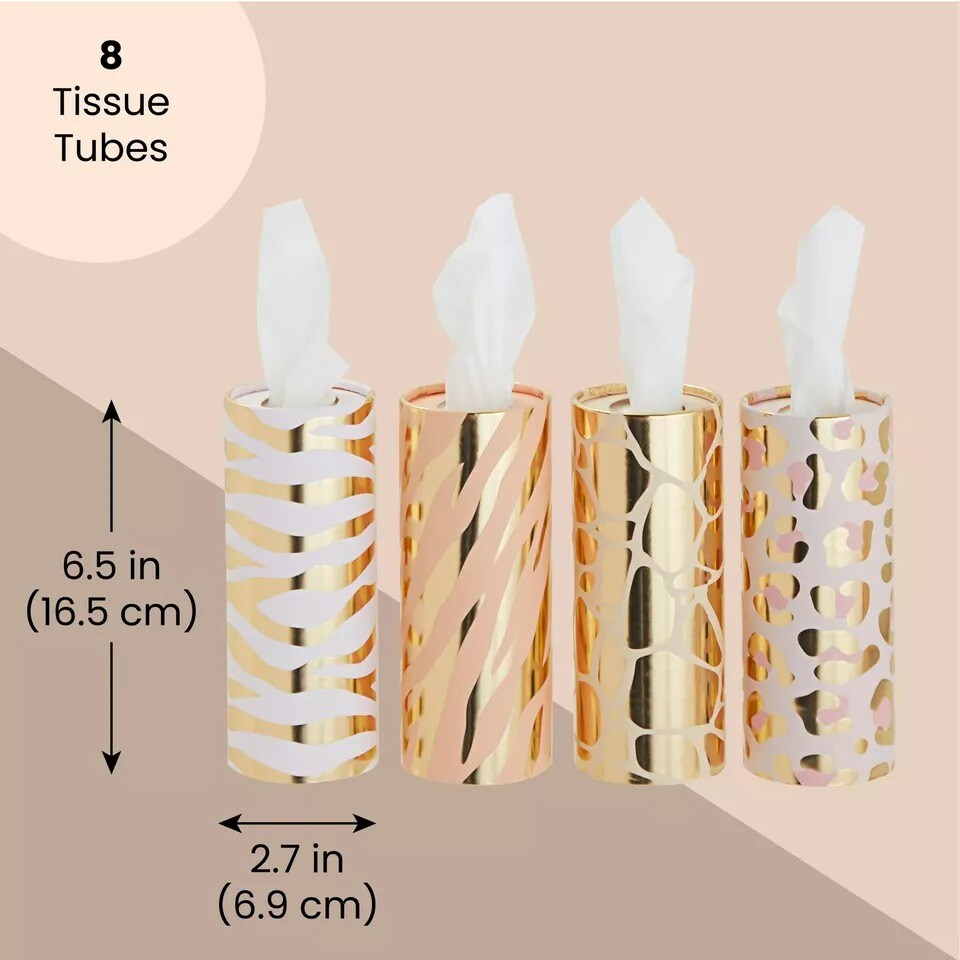 8 Pack Cylinder Tissues Box for Car Cup Holder, 4 Designs, 50 Count each, 6.5 in