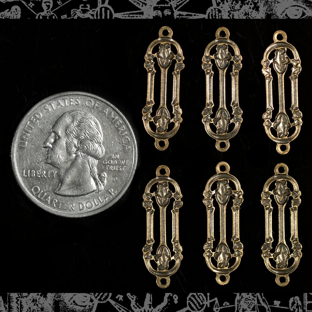 Antiqued Brass Art Deco Flower Bars Two Way Connectors - Set of Six - AB-2C37