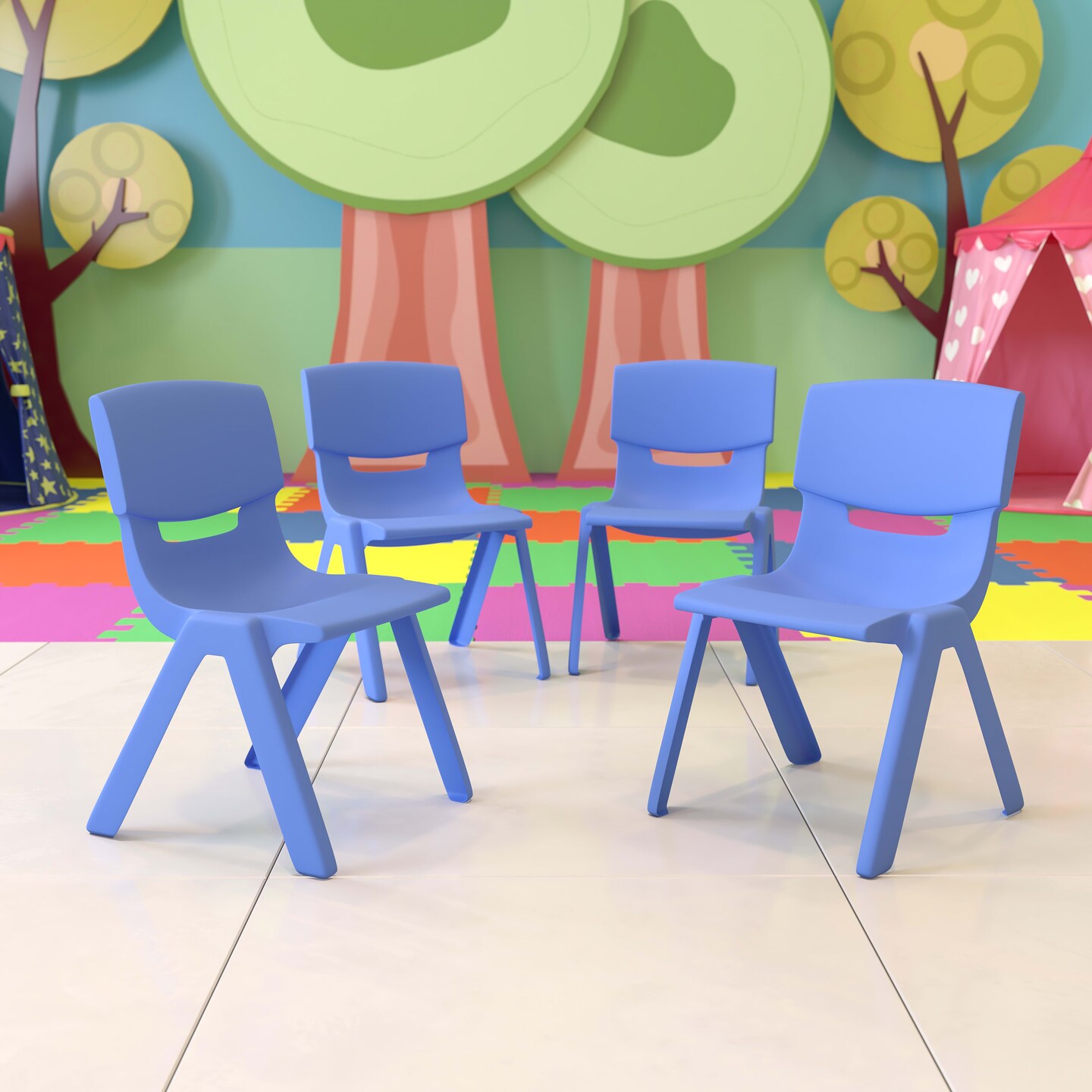 Emma and Oliver 4 Pack Plastic Stackable K-2 School Chair with 13.25&#x22;H Seat