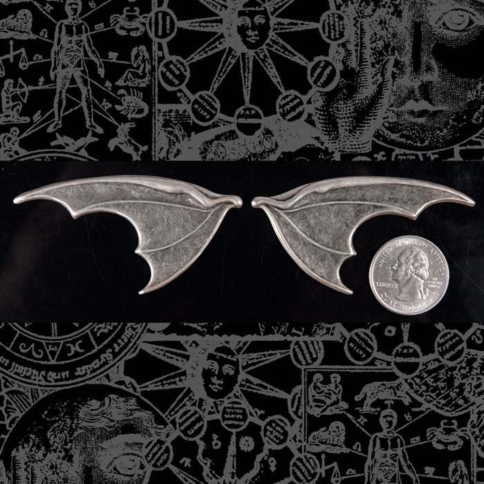 Antiqued Silver Plated Brass Bat Wings Pendants Charms - One Set of Wings - S-P55