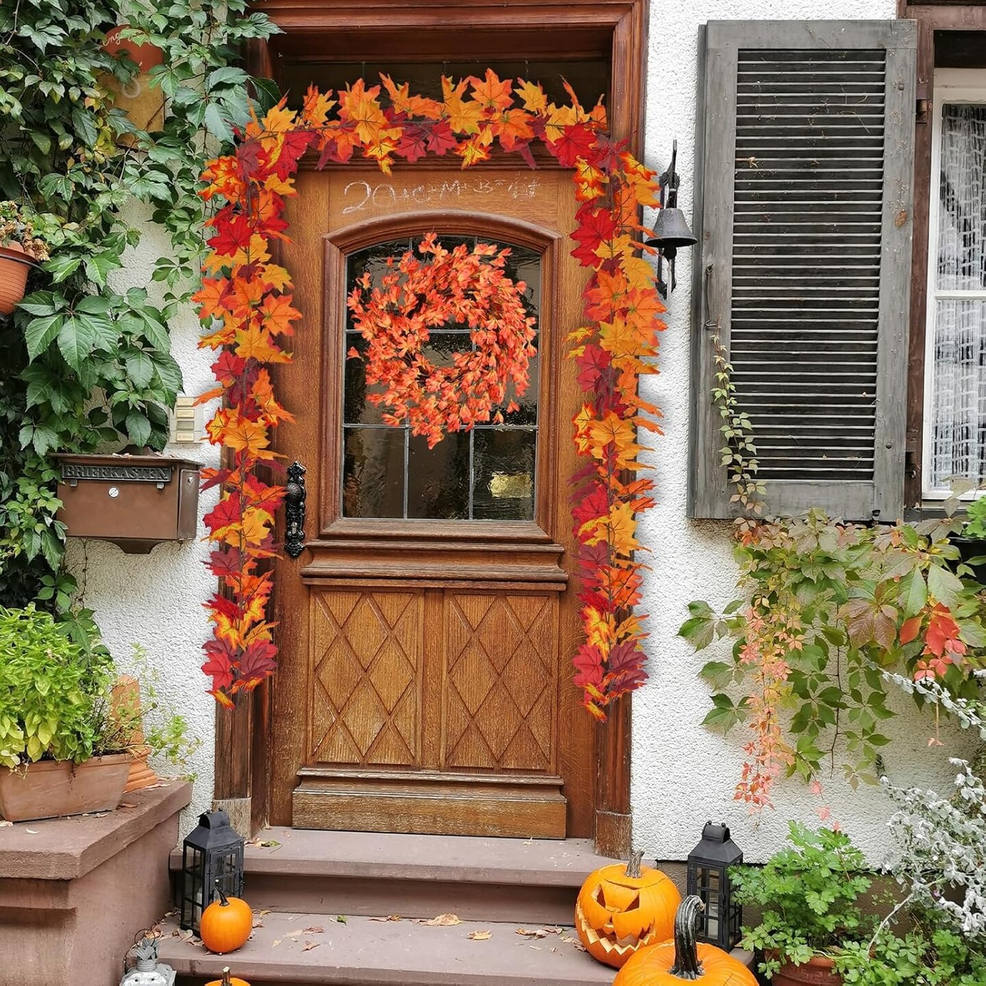 Orange Forsythia Wreath with Handmade Slik Flower Wreath on Grapevine for Wall, Window, Wedding,Thanksgiving Decor and Harvest Festival Celebration