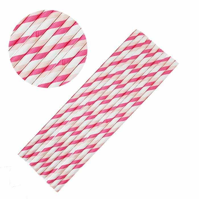 Pink &#x26; White Candy Cane Stripe Cake Pop Party Straws