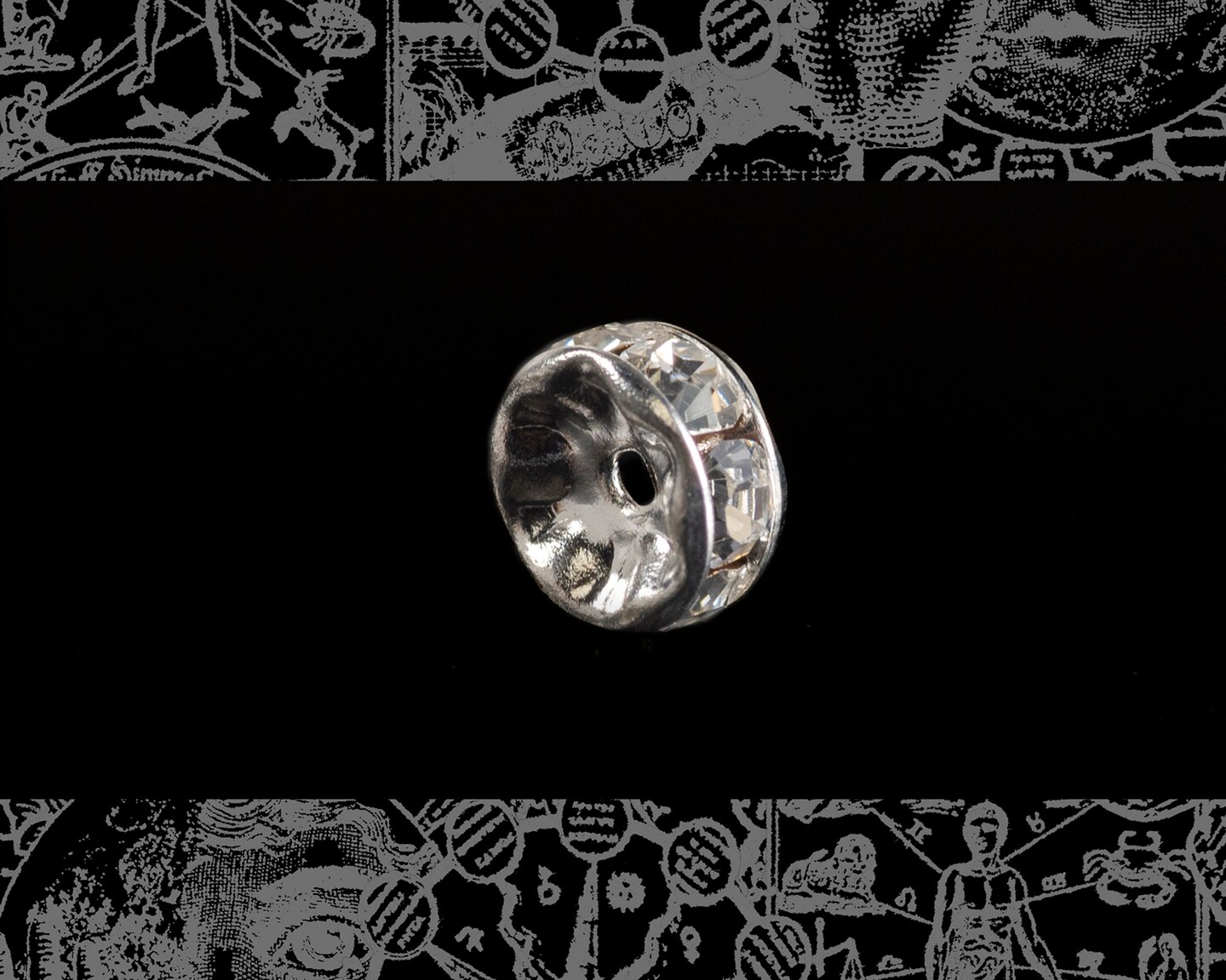 White Rhinestone 7mm Silver Cap or Spacer Beads - Set of Thirty-Six - XXX - ZS-BC04