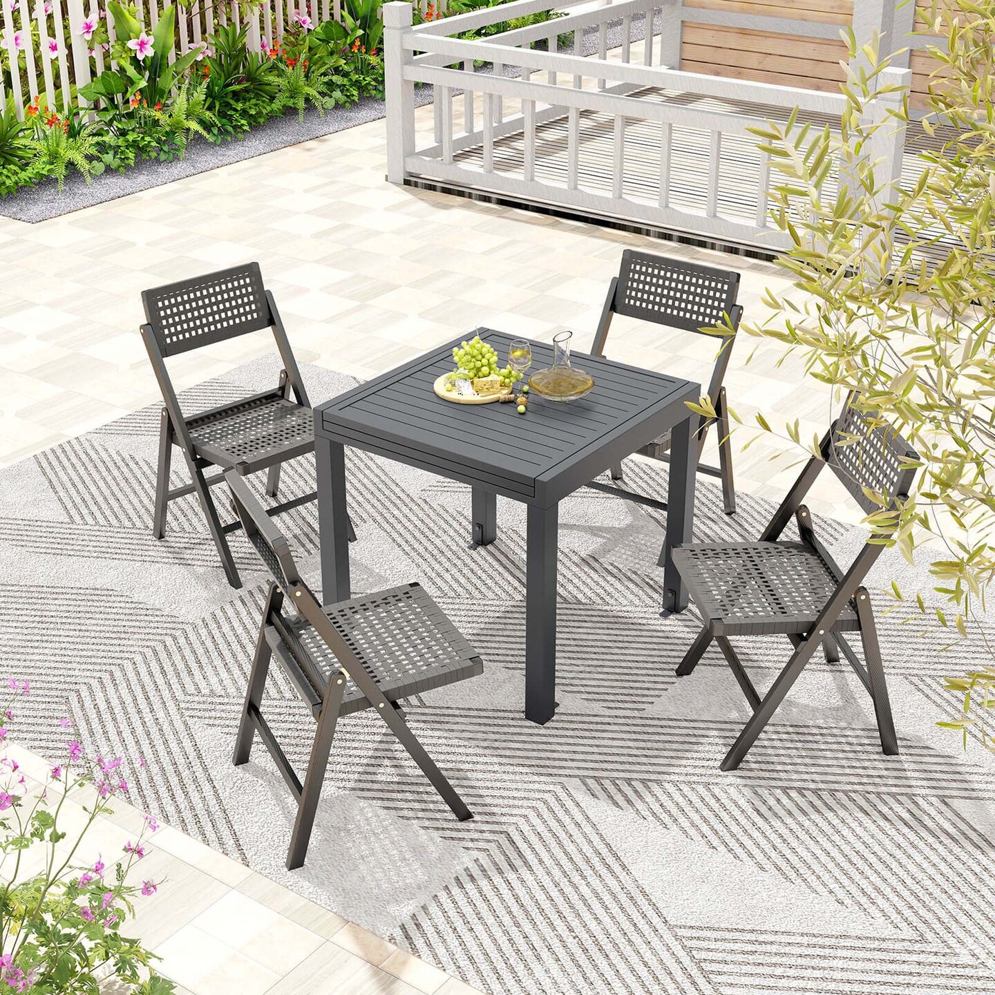 Costway 31.5&#x22;-63&#x22; Expandable Patio Dining Table for 4-6 Person with Slatted Tabletop