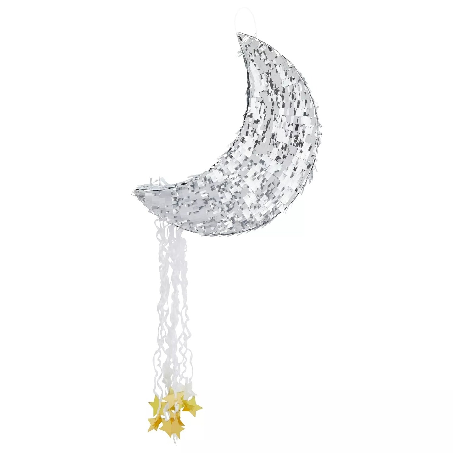 Silver Pull String Crescent Moon Pinata for Birthday, Gender Reveal, 17x11x3