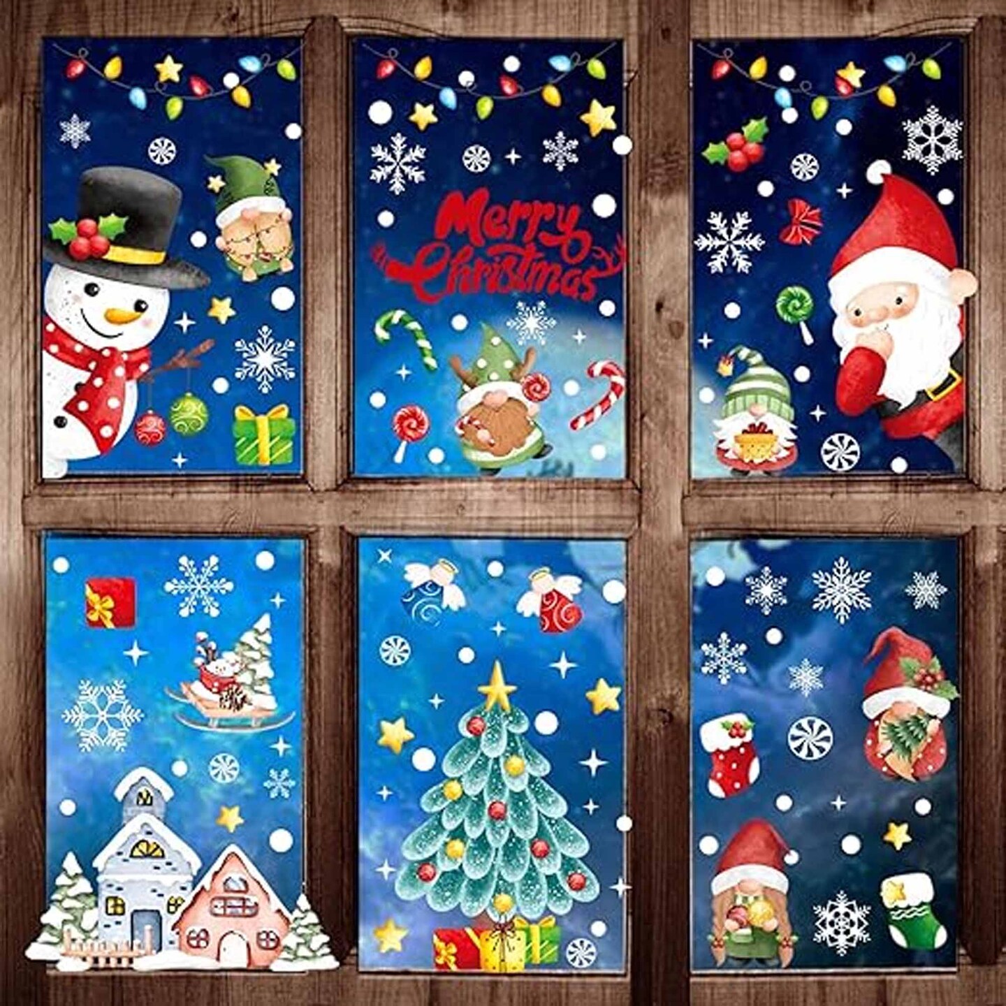 Christmas Window Clings for Glass Double-Side Reusable Cute Winter Holiday Window Stickers