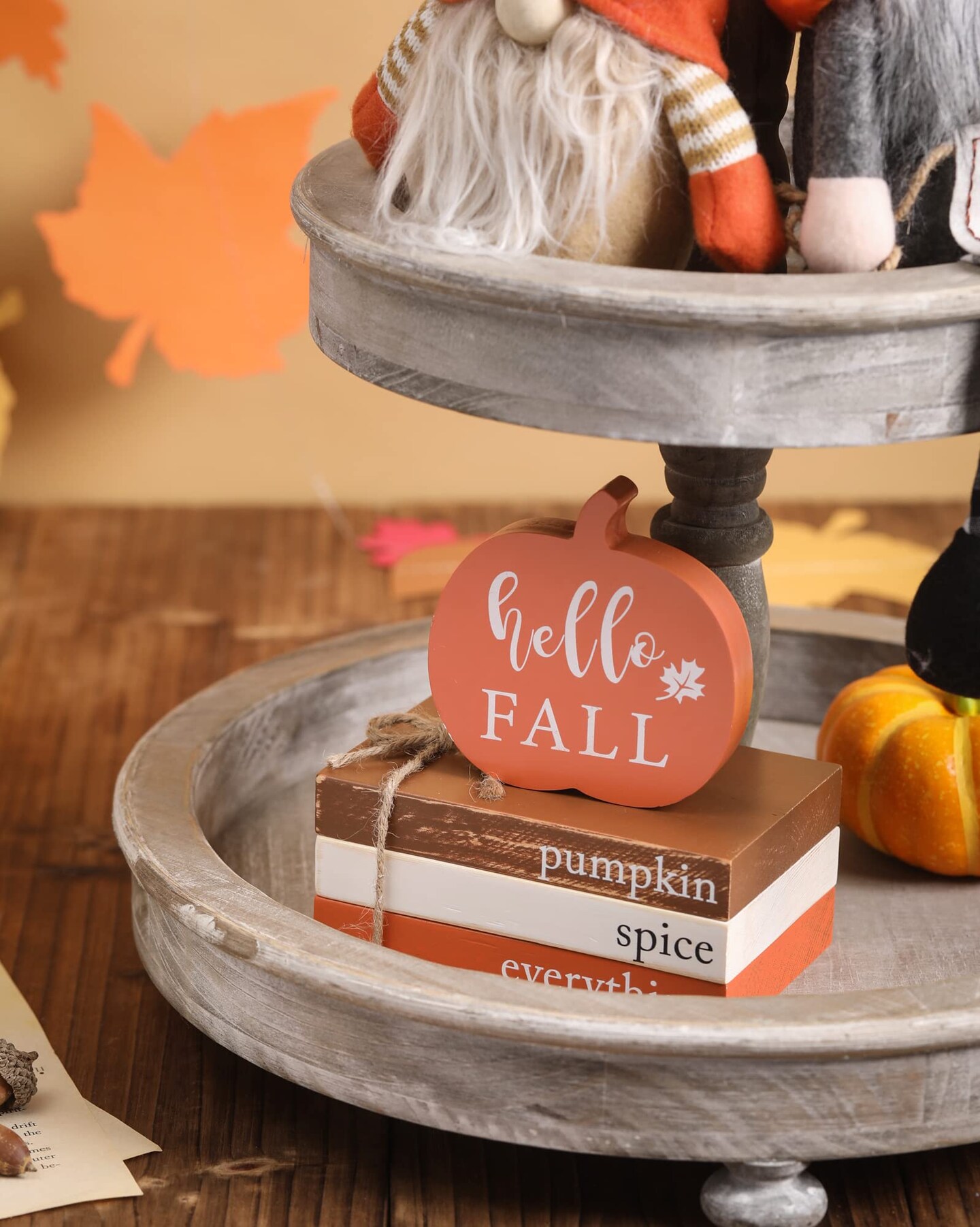 Fall Thanksgiving Decorations Tiered Tray,Hello Fall Decor, Autumn Mini Faux Decorative,Farmhouse Mini Decorative Books Bundle