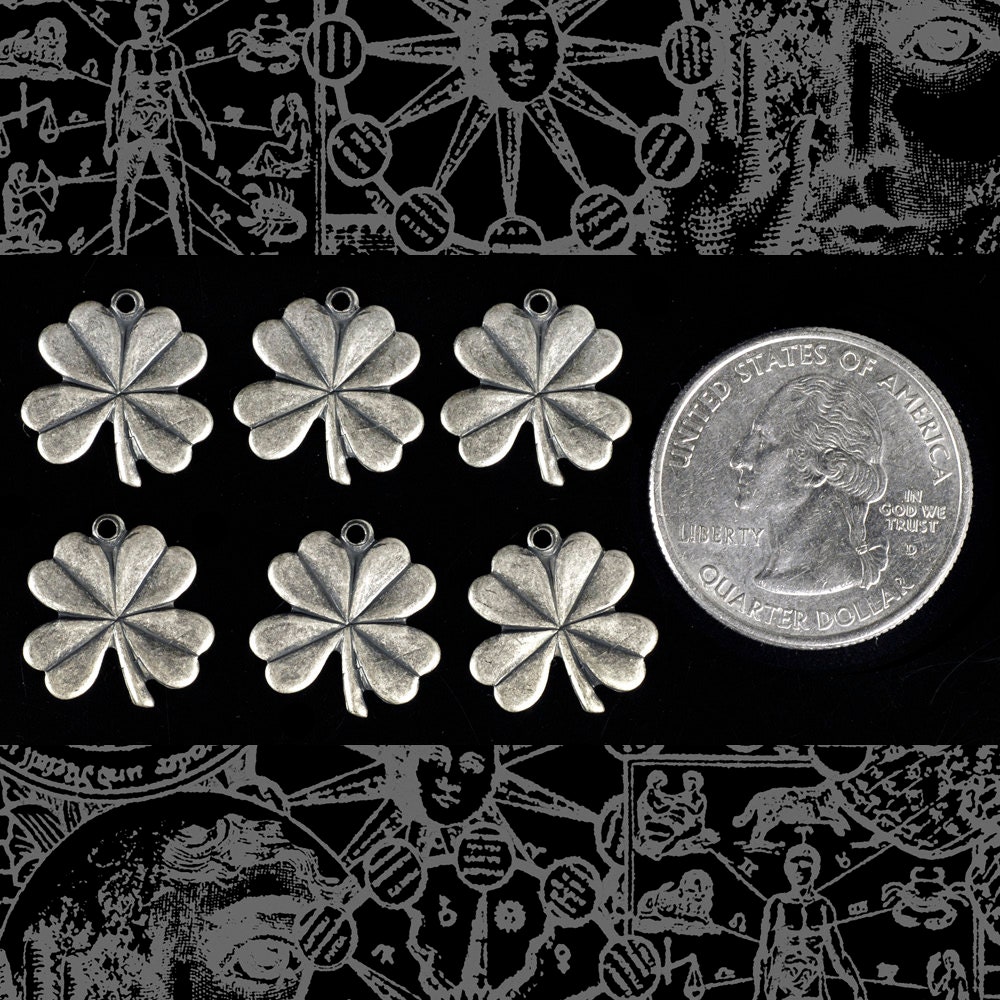 Antiqued Silver Plated Brass Four Leaf Clover Charms - Set of Six - S-C205