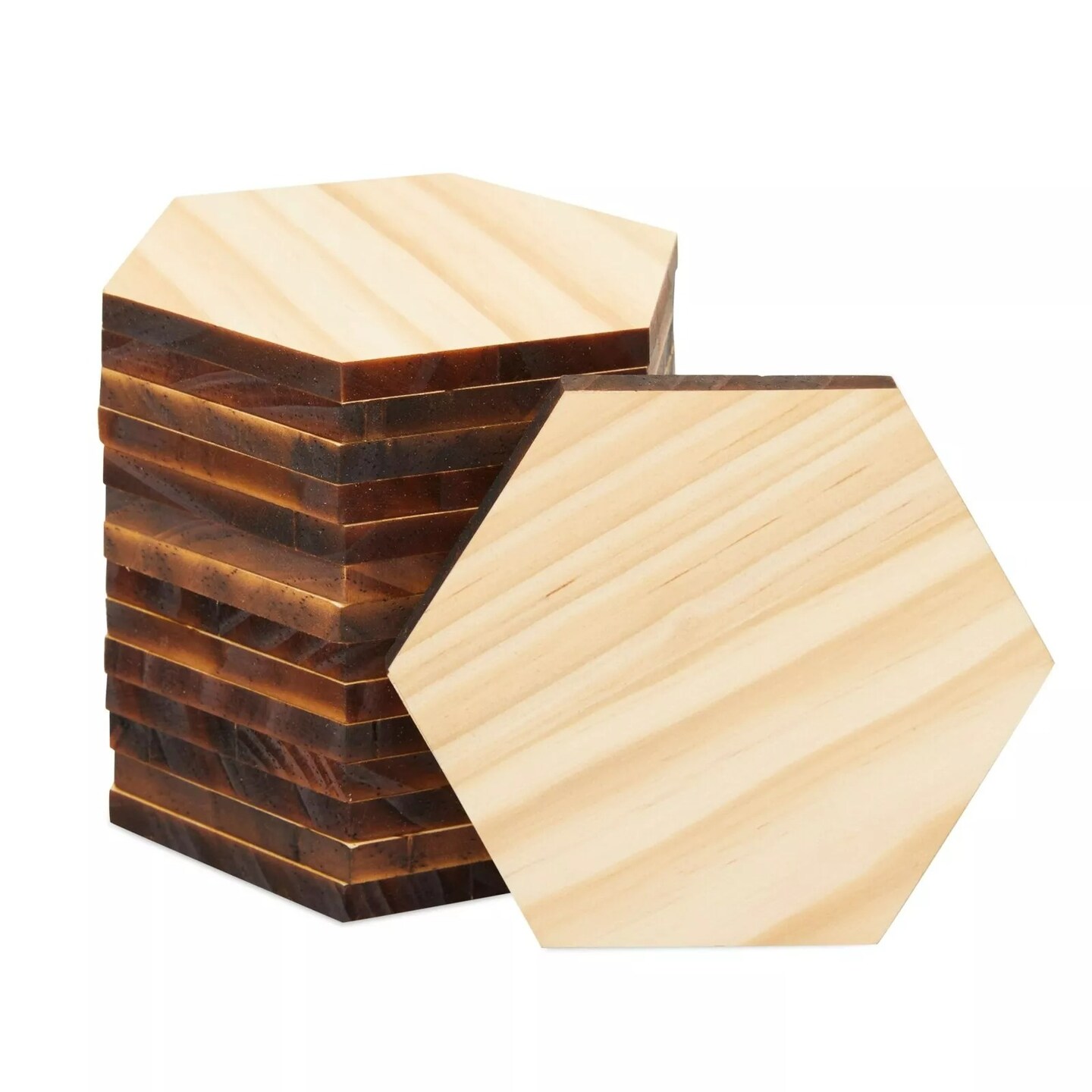 15 Pack Unfinished Wooden Hexagon Cutouts for Crafts, 1/4&#x22; Thick, 4 x 4 In