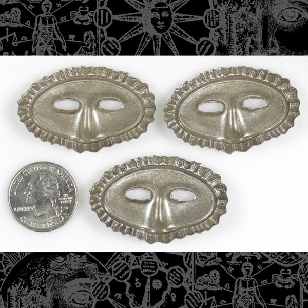 Antiqued Silver Plated Brass Mardi Gras Mask Pendants Charms - Set of Two - S-P32