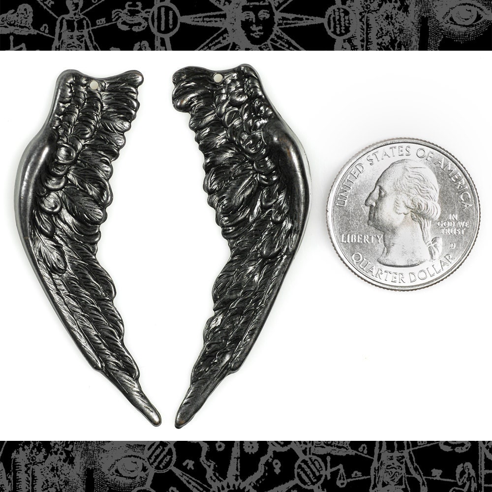 Huge Black Plated Brass Angel Wings - One Set of Wings - BB-P54