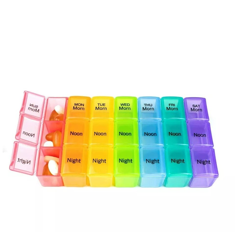 Weekly Pill Organizer Box Case Holder Sorter Caddy 7 Day Am Pm Daily 3 - Times