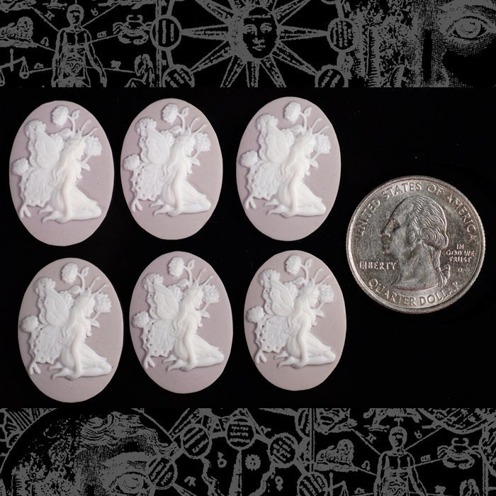 Lavender and White Fairy Cameos 24mm x 18mm Cameos - Set of Six - XXX - CAM83
