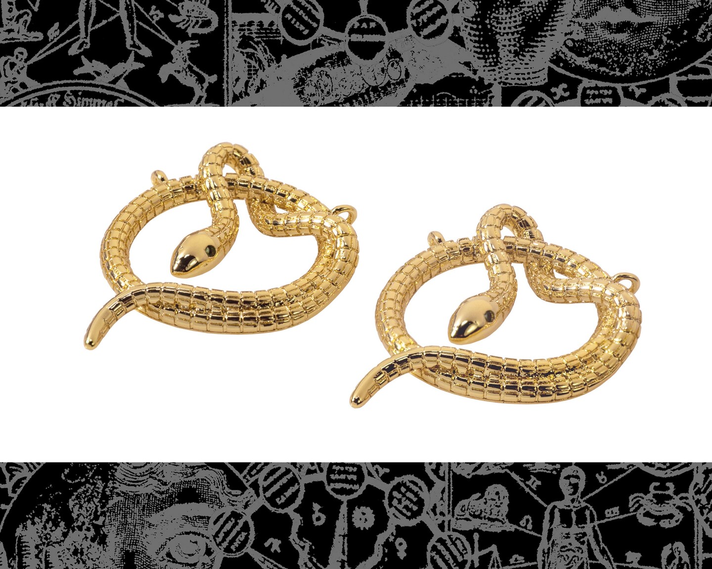 Gold Finish Plated Coiled Snake with Crystal Eyes Pendants - Two - ZG-P3