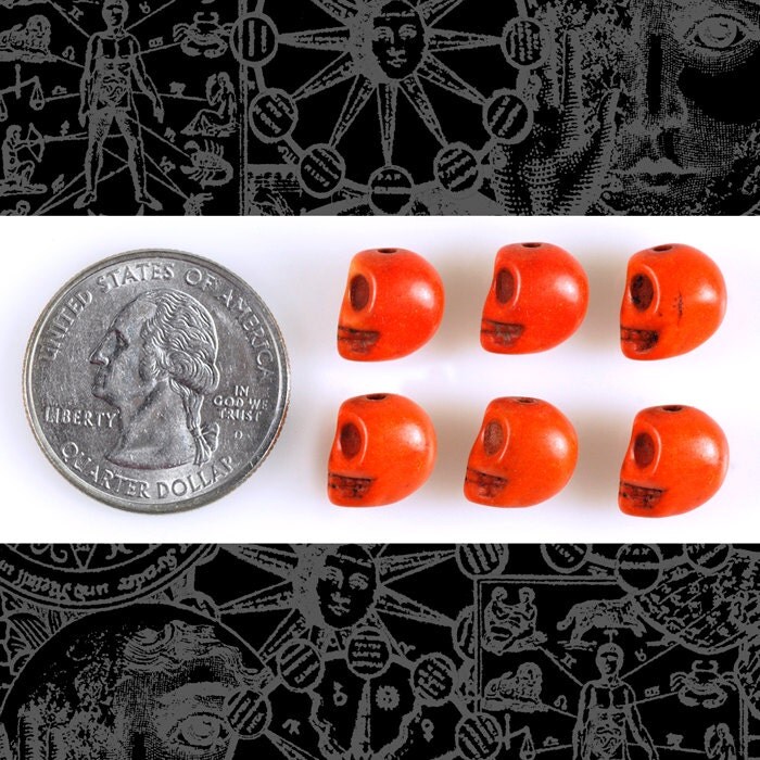 Six Orange 8mm x 10mm Skull Magnesite Beads - Bead-B21