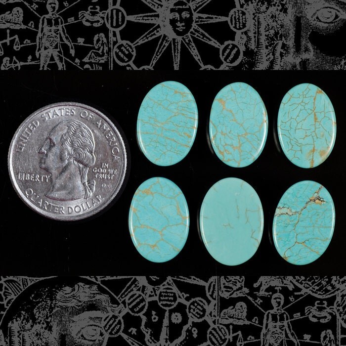 Turquoise Stone 13mm x 18mm Flat Back Cabochons - Set of Six - STC-02