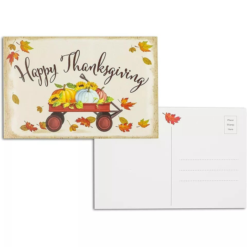 Thanksgiving Postcards - 96 Pack Fall & Autumn Holiday Wagon Postcard Bulk Set