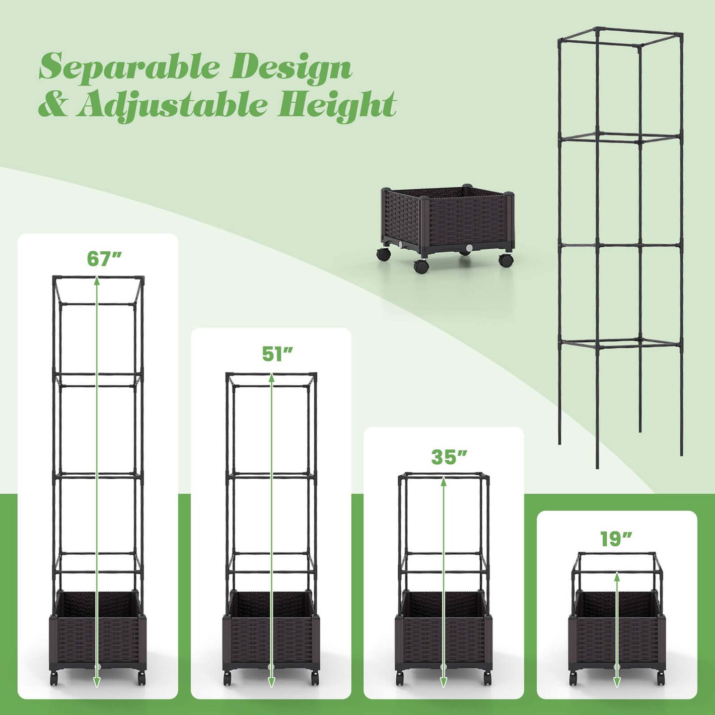 Costway 1/2 PCS 67&#x22; Planter Raised Garden Bed with Planter Box &#x26;Trellis Adjustable Height