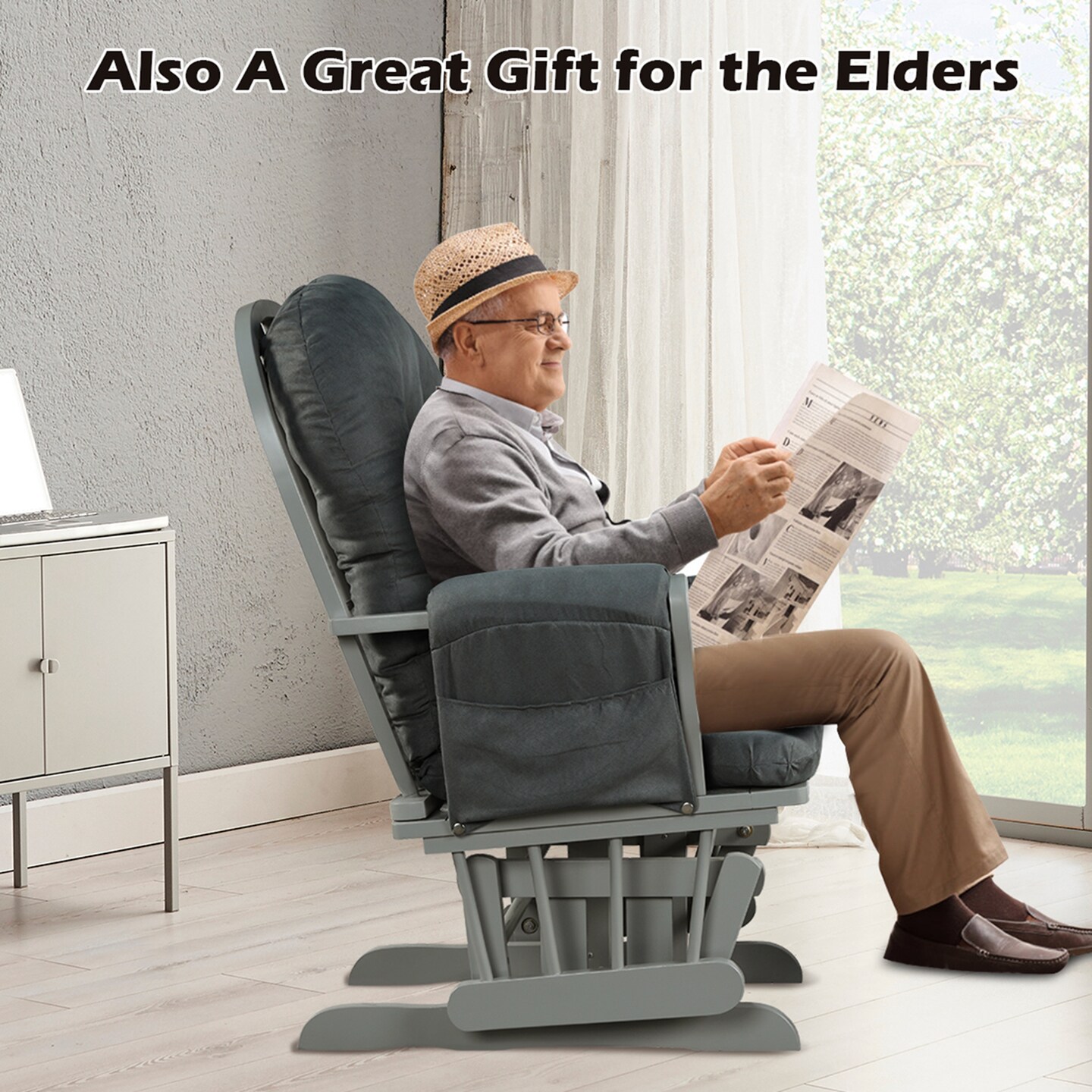Costway Glider and Ottoman Cushion Set Wood Baby Nursery Rocking Chair Beige/Brown/Dark Grey/Light Grey/Pink/Grey