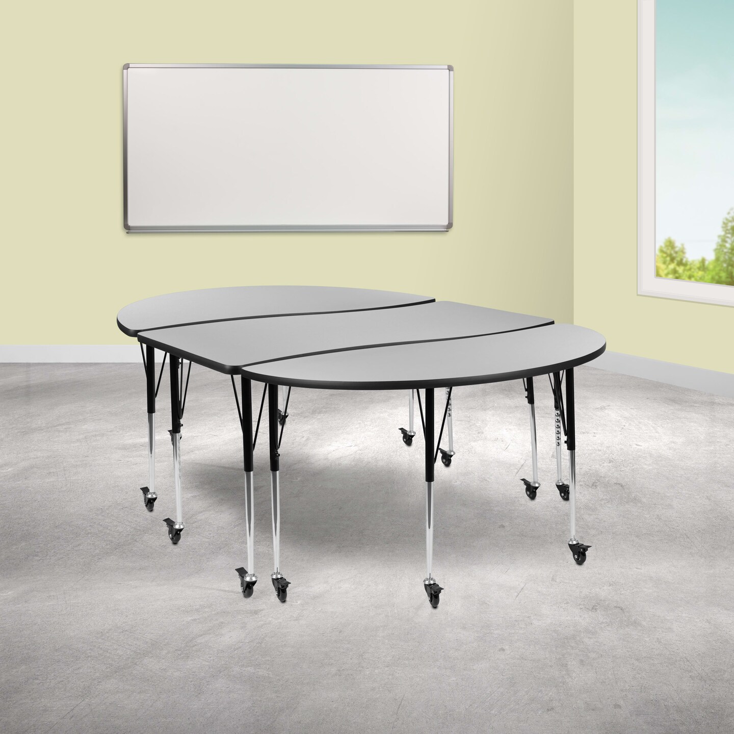 Emma and Oliver 3 Mobile Piece 86" Oval Wave Collaborative Grey Adjustable Activity Table Set