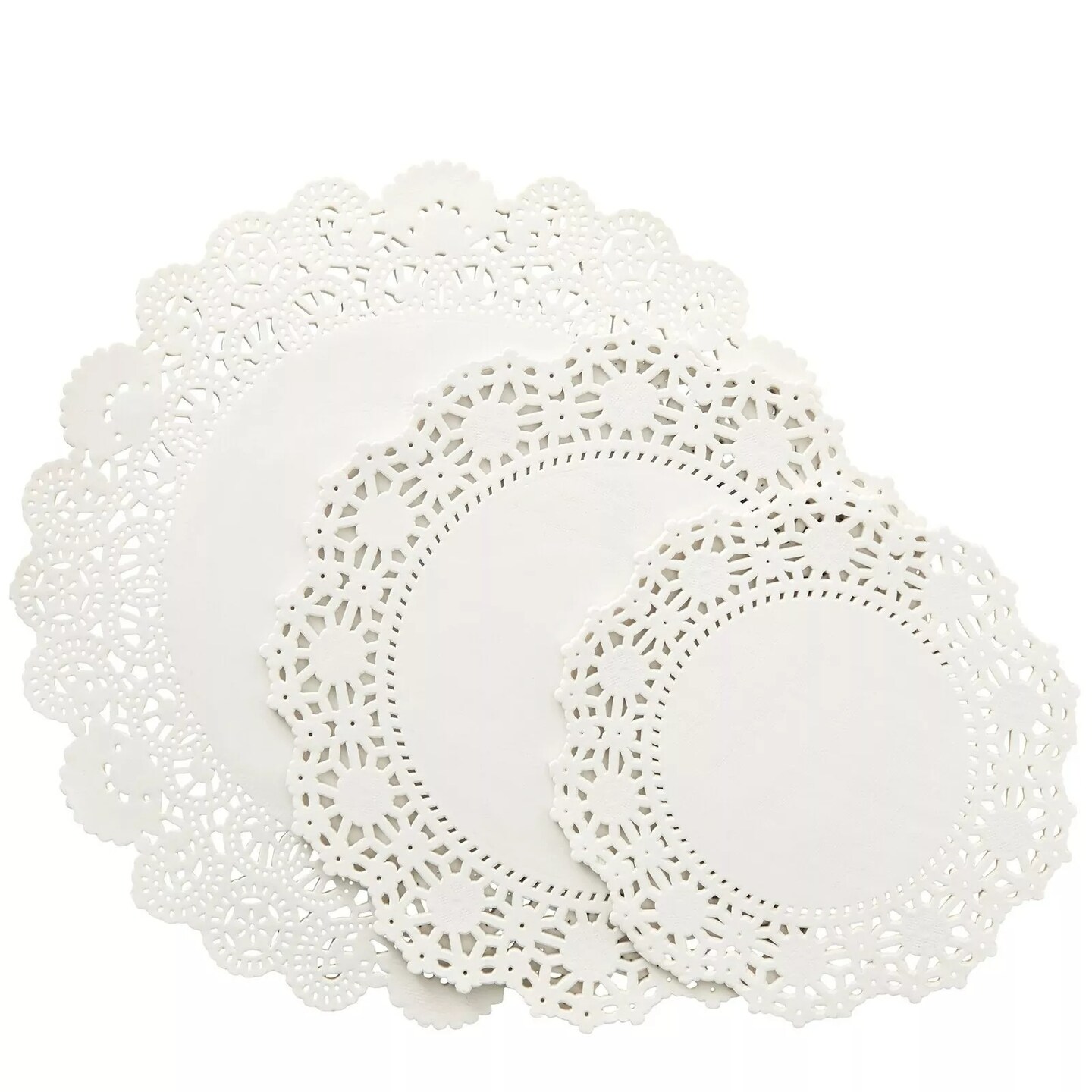 150 Pack Round White Paper Doilies for Crafts, 6.5, 8.5, and 10.5 Inch