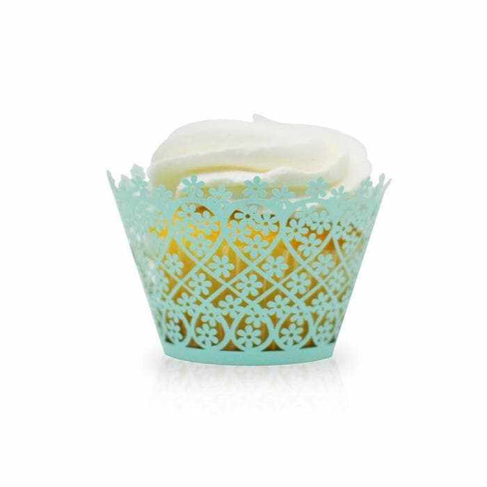 Emerald Blue Floral Lace Cupcake Wrappers & Liners | 25 PC Set